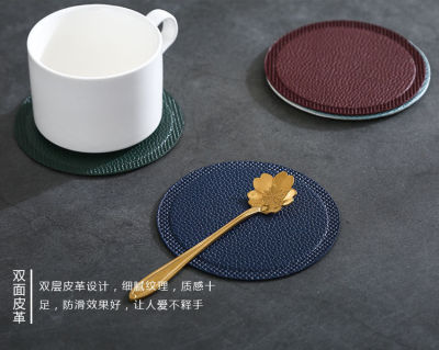 【12*12】Round Coaster PU Leather Mat Cup Pad Anti-slip Holder Pad Mat for Home and Kitchen