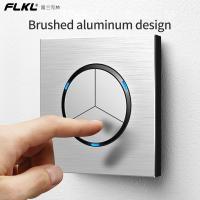 [HOT GELLXKOWOIGHIO 527] FLKL สวิตช์ไฟติดผนัง Silver Brushed Aluminium Panel Modern Lighting Switch เต้ารับไฟฟ้า2Gang 2 Way Door Bell Switch