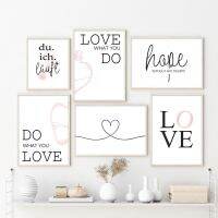 Premium Hyggelig Home Posters - Modern Black Pink Wall Art Set With Love And Hope Quotes-ภาพวาดผ้าใบนามธรรมและภาพพิมพ์สำหรับตกแต่งบ้าน