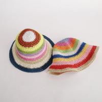 2022 Summer Straw Crochet Bucket Hat Womens Foldable Panama Cap UV Sun Cap Boho Colorful Stripes Fishing Hat Vacation Beach Hat