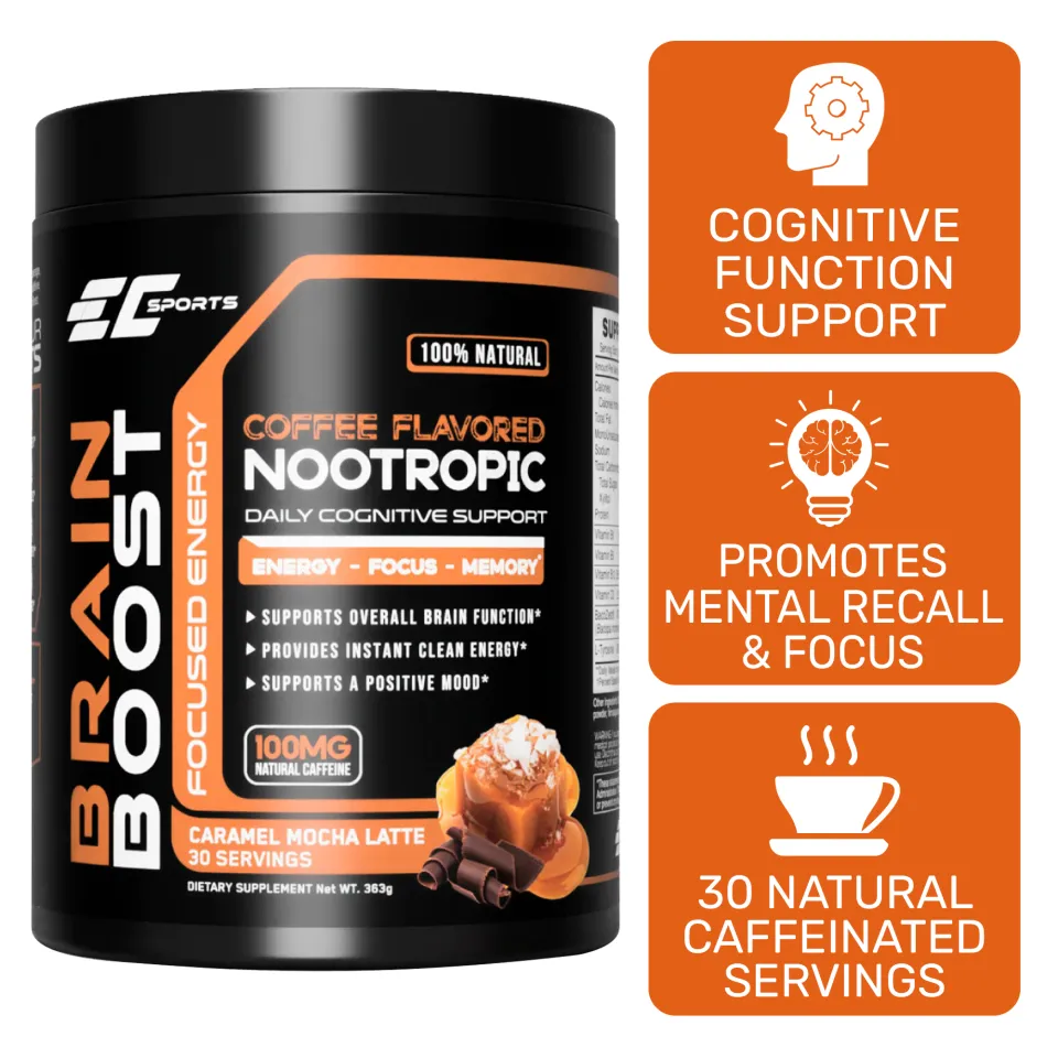 EC Sports Nootropic Brain Boost - Caramel Mocha Latte - Brain Health  Supplement - Cognitive Function Support - Promotes Memory & Focus - 30  Servings