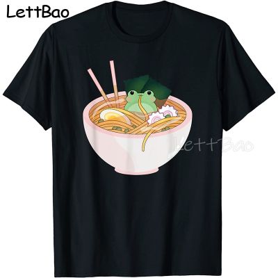 Cute Frog Ramen T Shirt Men Short Sleeved Aesthetic Tshirt Cotton Kawaii Graphic Tee Mens Tshirt 100% Cotton Gildan