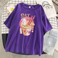 2023 newpermium Cat moodles Kawaii พิมพ์หญิง dzirt Harajuku ขนาดใหญ่เสื้อยืดแฟชั่นเสื้อยืดนุ่ม Breathable หลวมเสื้อผู้หญิง