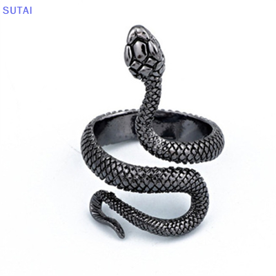 💖【Lowest price】SUTAI แหวนงูแนวพังค์ย้อนยุคแบบสามมิติเครื่องประดับแหวนปรับขนาดได้สำหรับปาร์ตี้งู