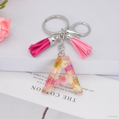 【hot】✿  1Pc Real Dried Alphabet Keychain Resin Words Chains Car Tassel Pendent Charms Accessory