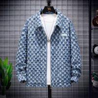 (M ~ 3xl) ผ้ากริด retro grid denim jacket man, tide brand hip -hop hip -hos hose jacket