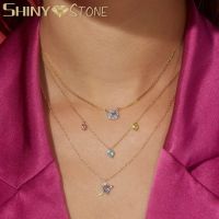 Minimal Delicate 925 Sterling Silver Cute Lovely Blue Heart CZ Arrow Charm Necklace for Girl Women Geometric Birthstone Jewelry