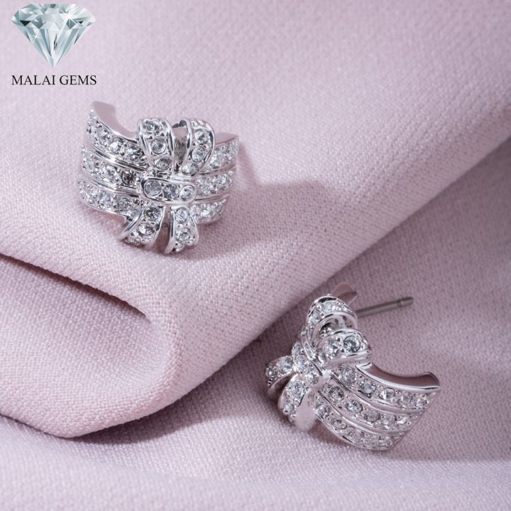 malai-gems-ต่างหูเพชร-เงินแท้-silver-925-เพชรสวิส-cz-เคลือบทองคำขาว-รุ่น21001112-แถมกล่อง-ต่างหูcz-ต่างหูเงินแท้