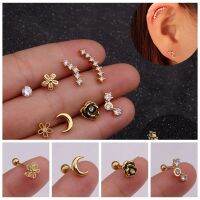 INSANESTORE66IN4 1ชิ้นเงินเครื่องประดับตามร่างกายให้สวยงาม/ทองเซอร์คอนเกลียว Tragus Studs กระดูกอ่อนหูสตั๊ดต่างหูเจาะเหล็กสแตนเลส