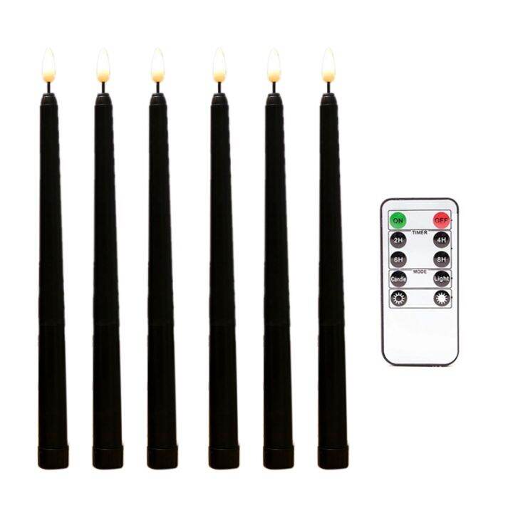 6pcs-flameless-black-taper-candles-flickering-with-10-key-remote-timer-battery-operated-led-candlesticks-window-candles