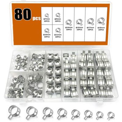 80Pcs/Set 7-18Mm Spring Clip Hose Clamp Fastener Fuel Line Hose Water Pipe Air Tube Car Plumbing Tools