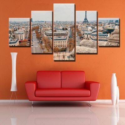 Zhangyanhui2 City View ภาพวาดภาพอาคาร HD พิมพ์โมเดิร์น5แผงโปสเตอร์ห้องนอน Modular กรอบผ้าใบ Wall Art สำหรับตกแต่งบ้าน5ชิ้น