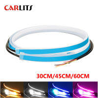 CARLITS 2PCS DRL 30/45/60ซม. ไฟวิ่งกลางวันท่ออ่อนยืดหยุ่นได้นำทางรถยนต์ LED Strip สีขาวสีแดงเลี้ยวสัญญาณสีเหลืองกันน้ำ