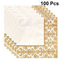 100pcs Gold Printing Disposable Napkin Tissue Paper Printed Napking for Restaurant and Ho (Golden + White)