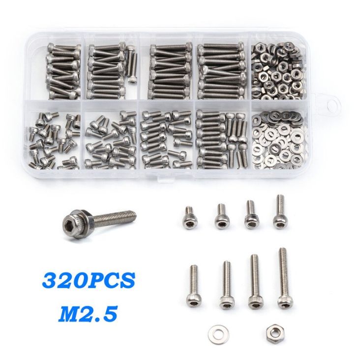 320pcs-m2-5-4-5-6-8-10-12-14-16-hexagon-hex-screw-bolt-nut-flat-washer-set-304-stainless-steelhead-cap-screws-bicycle-gasket-nails-screws-fasteners