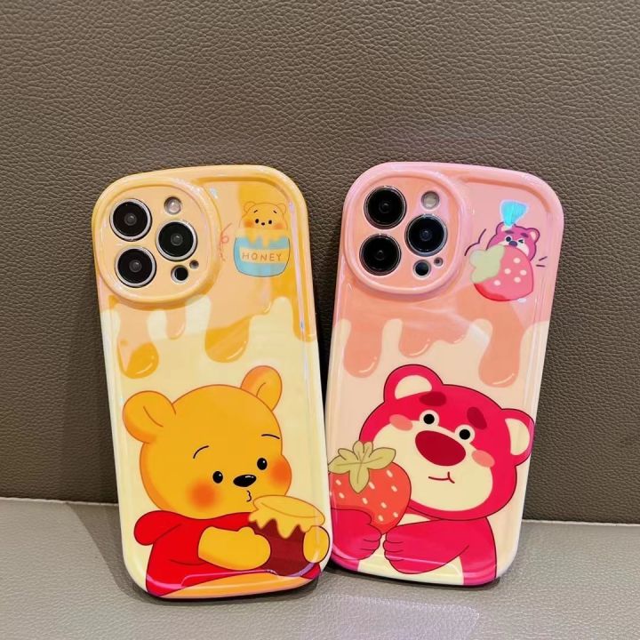 ไอศครีมไล่ระดับสีการ์ตูนหมีพูห์กรณีสำหรับ-iphone14promax-คู่รักการ์ตูนกรณีสำหรับ-iphone13-สีชมพูสตรอเบอร์รี่หมีกรณีสำหรับ-iphone12-สีเหลืองหมีพูห์กรณีสำหรับ-iphone11promax