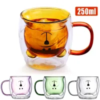 3D Bear Creative Transparent Heat-resistant Double Glass Cup Coffee Mug Milk Juice Teacup with Handle Christmas Kids Gift