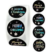 500pcs 1inch Black Hot Stamping Sticker New Year 2023 Merry Christmas Stickers Gift Sealing Labels Holiday Candy Bag Box Decor Stickers  Labels