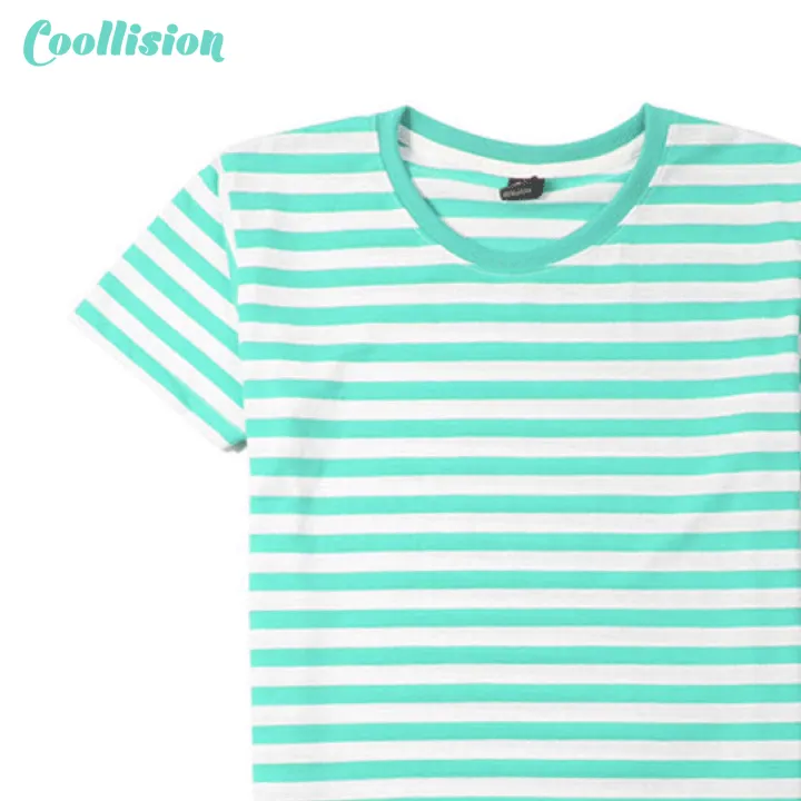 coollision-เสื้อยืดลายทาง-สีเขียวmint-สีขาว-set-1cm-เสื้อลายทางคอกลม-เนื้อผ้าฝ้ายผสม-มีหลายสี-ใส่ดีไม่มีย้วย-สีไม่ตก-unisex-ลายแถบ-ธรรมดา-ลำลอง