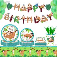 ☑ Cartoon Animals Sloth Jungle Birthday Party Disposable Tableware Sets Banner Backdrops Wild ONE Baby Shower Party Decorations