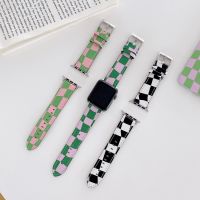 ✒☬ New Lattice Leather Straps for apple watch band Iwatch Series SE 7 6 5 4 3 2 1 Replacement Loop 38 40 41 42 44 45mm Watchbands