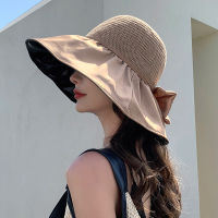 หมวกกันแดดผู้หญิงฤดูร้อน 2023 ใหม่โบว์หมวกปีกหมวกกันแดดป้องกันรังสียูวีหมวกกันแดดไวนิลปกปิดใบหน้า