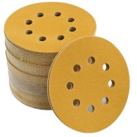 5-Inch 8-Hole Hook and Loop Sanding Discs 220-Grit Random Track Sandpaper, 100-Pack