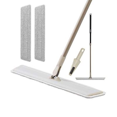 ❄ Eyliden Microfiber Lightweight Aluminum Plate Plat Mop 2 Reusable Floor Mop Pads and 1 Dirt Removal Scraper for Home and Kitchen