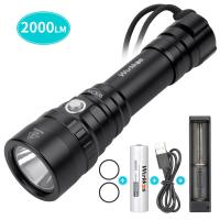 WK20S Powerful Diving Flashlight XHP35 HD 2000lm 18650 Dive Light