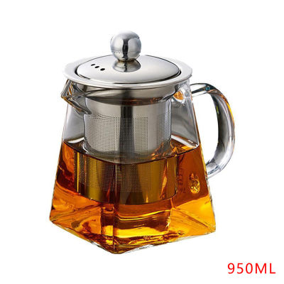 yurongfx 1PC Brew Glass Teapot Clear Stainless Steel Filter Tea Strainers With Infuser Heat-resistant Coffee Jug Loose Leaf Tea Square