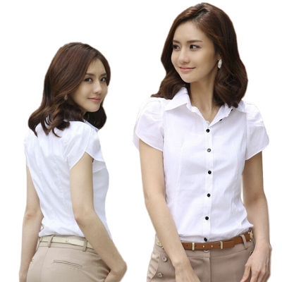 Zhonghua1เสื้อเบลาส์เสื้อเชิ้ตสีขาวชีฟองแขนสั้นแฟชั่นสำหรับผู้หญิงชุดทำงานสำนักงาน