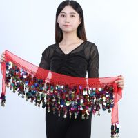 ☢☋✧ Belly dance waist chain hip scarf skirt new Indian dance performance girdle gong belt sequin tassel waist scarf dance