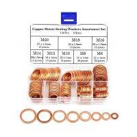 150 Pcs Copper Washer Gasket Nut and Bolt Set Flat Ring Copper Seals Assortment Kit M6 M8 M10 M12 M14 M16 M18 M20 for Sump Plugs