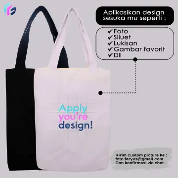 Tas Tote Bag Kanvas Murah Wanita Hitam / Tas Pergi Tas Belanja Murah Totebag  Canvas