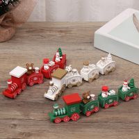 Christmas Wooden Train Decoration Xmas Tabletop Decorative Ornament Mini Wood Train Toys Holiday Gift for Toddler Kids Boys Girl