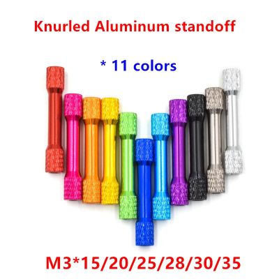 10pcs/lot M3 3mm double round knurled colourful aluminum spacer standoff M3x15/20/25/28/30/35mm aluminum standoffs studs column Nails  Screws Fastener