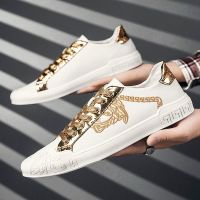 ♂✙♤ Korean version of trendy sneakers mens autumn new net red leather small white tide shoes mens breathable all-match soft leather casual shoes