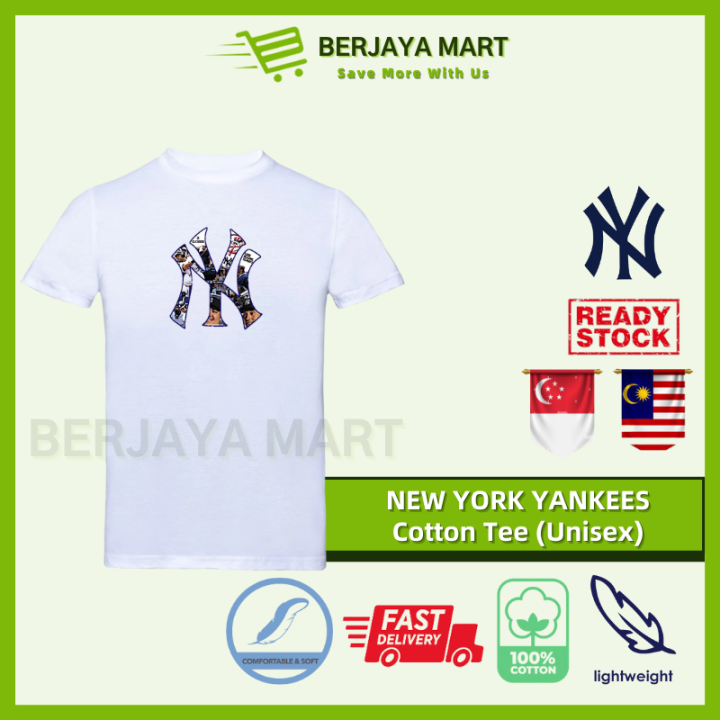 READY STOCK) NEW YORK YANKEES New York Yankees T-Shirt Middle Logo (Unisex), Premium Quality 100% Cotton, Baju Tee New York Yankees Logo Tengah  Lelaki Dan Perempuan