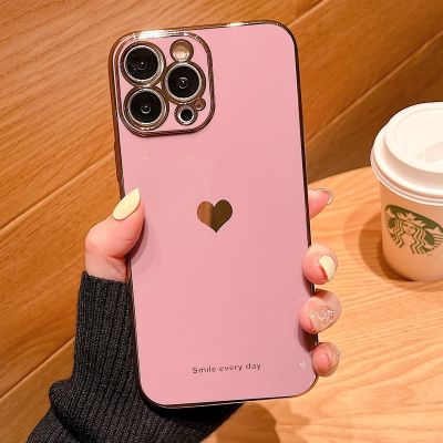 【LZ】 Soft Love Heart Electroplated Case For iPhone 11 12 13 14 Pro Max XS Max X XR 7 8 Plus SE 2020 Mini Shockproof Silicone Cover