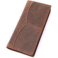 Crazy Horse Leather Mens Long Wallet For Cell Phone Vintage Hasp Clutch Wallets Male Card Holders Male Slim Coin Purse