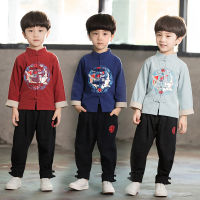 【CW】2Pcs Boy Chinese Traditional Clothing for Kids New Year Costumes Tang Suit Hanfu Children Cosplay Spring Festival Top Pants Sets