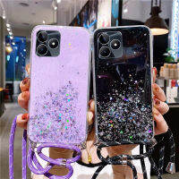 เคสโทรศัพท์สำหรับ C53 Realme ส่องแสงเป็นประกายระยิบระยับสุดหรูท้องฟ้าเต็มไปด้วยดวงดาวอุปกรณ์สวมครอบพร้อมสายคล้องไหล่ใสนุ่ม