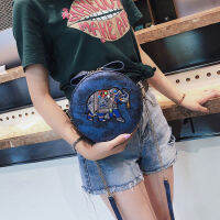 NianMiao Korean style small circular girls front shoulder bag Fashionable chain bag, womens bag with embroidery pattern