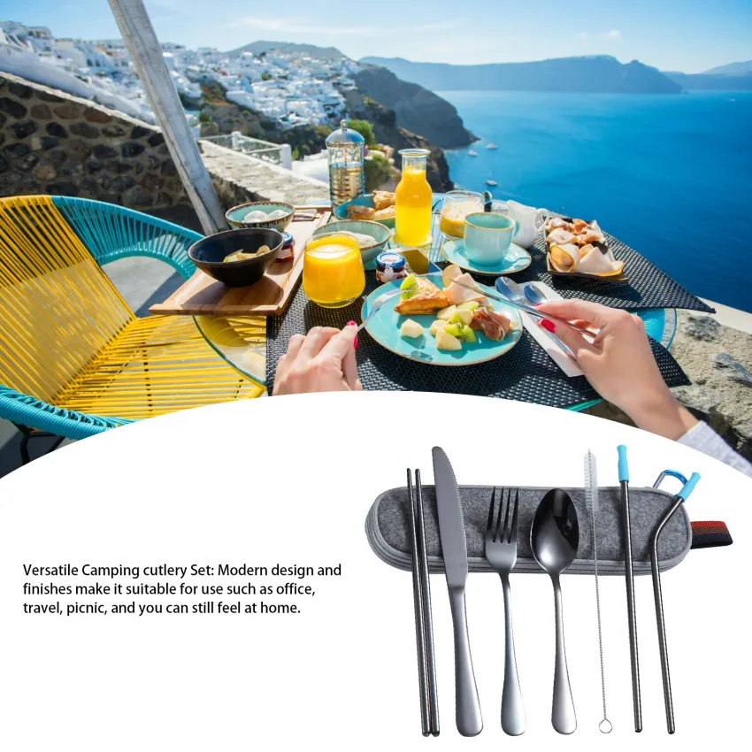 Travel Camping Cutlery Set, 8-Piece Portable Stainless Steel