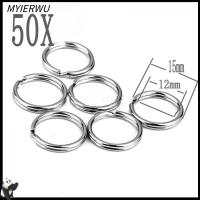 MYIERWU 50PCS 15mm ตัวเชื่อมต่อ เข็มกลัด พวงกุญแจ แยกพวงกุญแจ สแตนเลส ห่วงห่วง