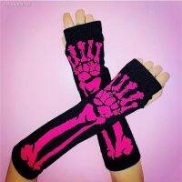 卐☃ Y2K Glove Sleeve Skull Skeleton Printed Pattern Oversleeve Punk Retro Sunscreen Fashion Streetwear Oversleeve Fingerless Glove