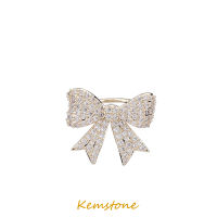 Kemstone Frosty Style Gold Plated Cubic Zircona โบว์ต่างหูหนีบซ้ายสำหรับผู้หญิงโดยไม่ต้องเจาะ