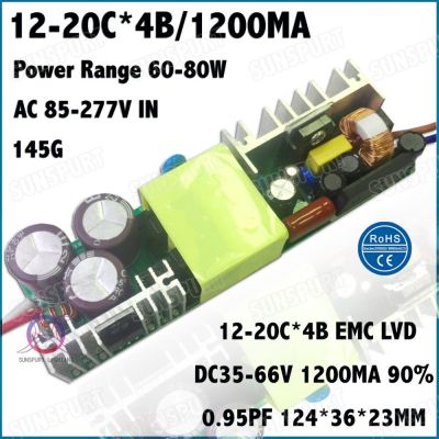 2 Pcs By TUV-EMC LVD 80W AC85-277V LED Driver 12-20Cx4B 1200mA DC35-66V Constant Current LED Power For Floodlight Free Shipping Electrical Circuitry P