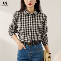 MISUMIXIU Retro Fashion Lysel เสื้อหลวมแขนยาวสำหรับ2023ฤดูใบไม้ร่วงของผู้หญิงเสื้อลายสก๊อต