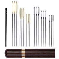 ✴✴ Nonvor 20Pcs Leather Needles Sewing Craft Tool DIY Large Eye Blunt Stitching Needles Leather Knitting Needle with Needle Bottle